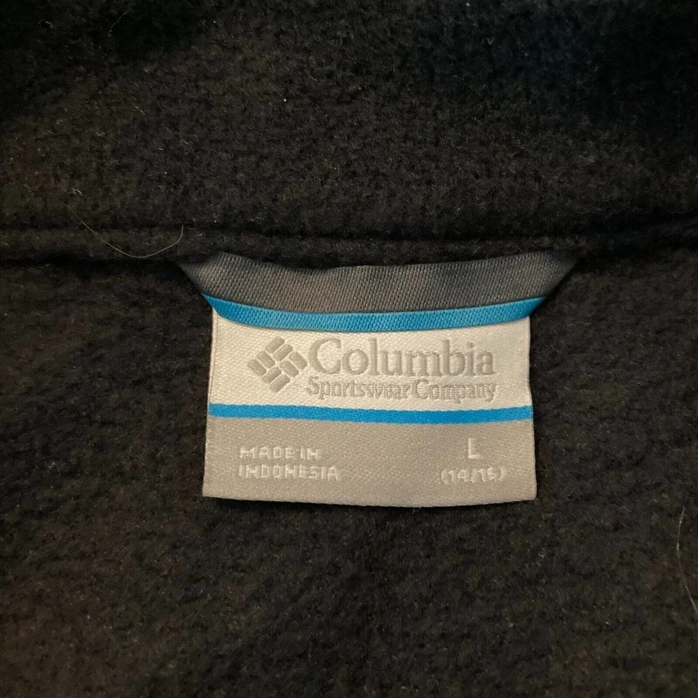Columbia Jacket Boys Sz L‎ 14 16 Black Fleece Full Zip Collared Logo Pockets